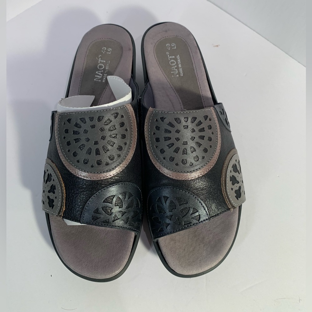 NAOT Vintage shiny silver black pewter sandals size EU 40, US 9, New!